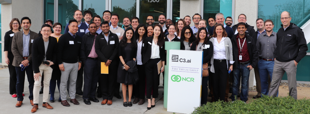Students outside C3.ai's building