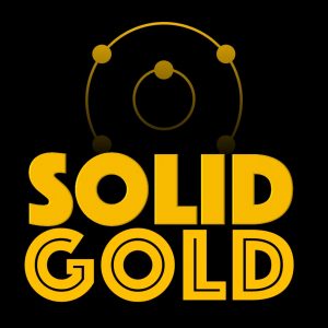 Logo with an atomic diagram and text "Solid Gold" 