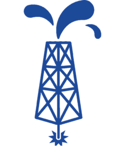 Logo featuring a spurting oil well