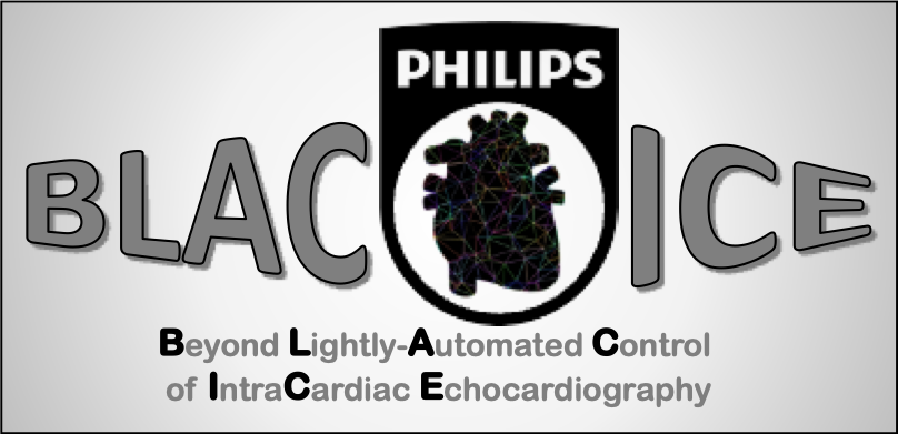 Logo with text: PHILIPS BLAC ICE: Beyond Lightly-Automated Control of IntraCardiac Echocardiography