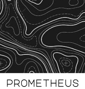 Illustration suggesting topographical map in black and white with text "Prometheus"